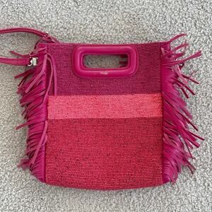 Maje Pink Beaded & Fringe Leather Purse – Perfect Condition